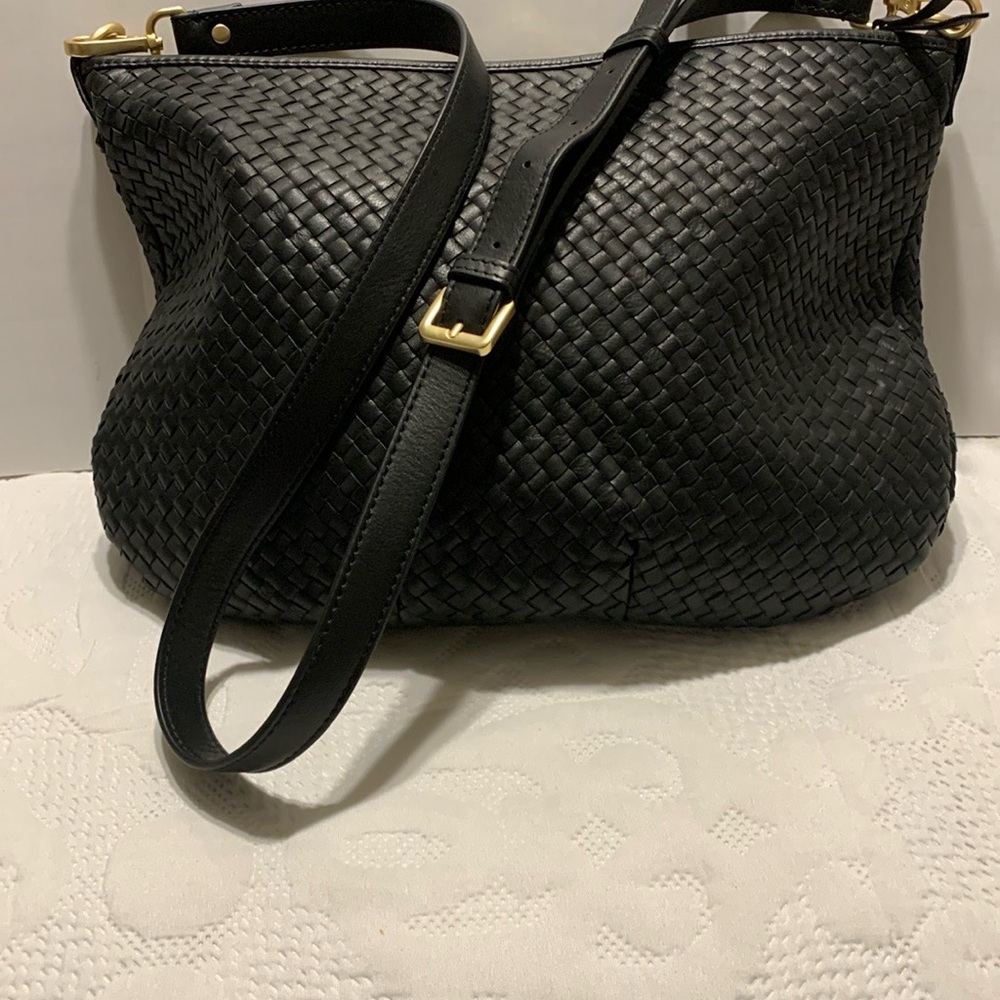 Elegant Black Woven Leather Shoulder Bag